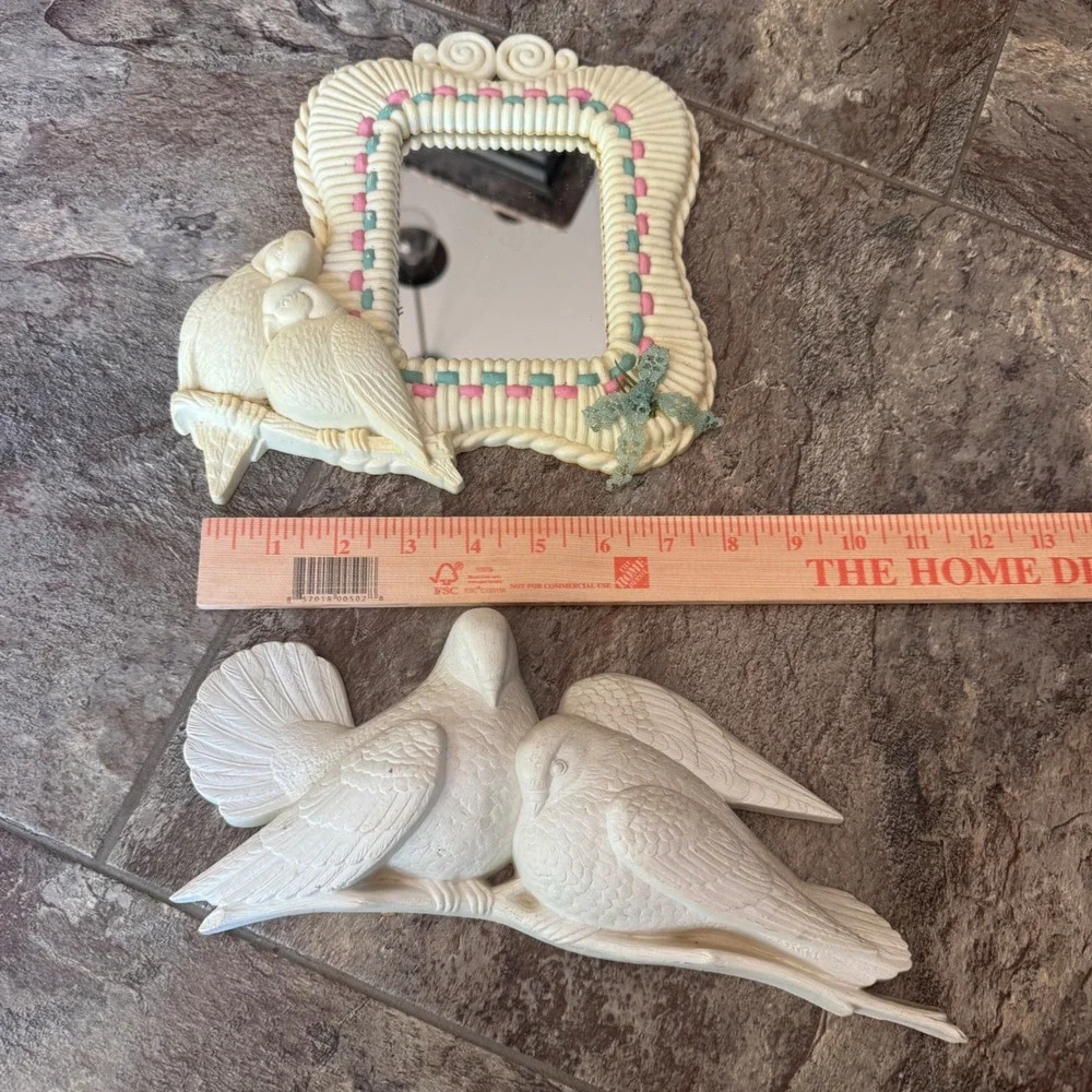 Vintage Cottagecore Coquette Homco Love Birds Wall Decor Set‎ Dove Mirror 1980s